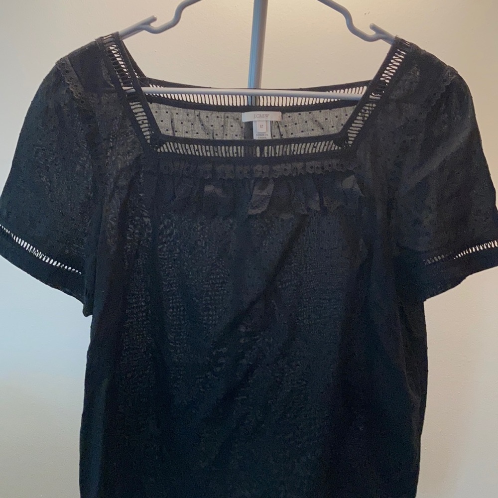 J.Crew Black Dotted Square Neck Blouse - Size 12